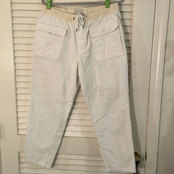 Sun + Stone Unisex White Corduroy Pale Yellow Drawstring with Snap Front Pockets - Picture 1 of 6